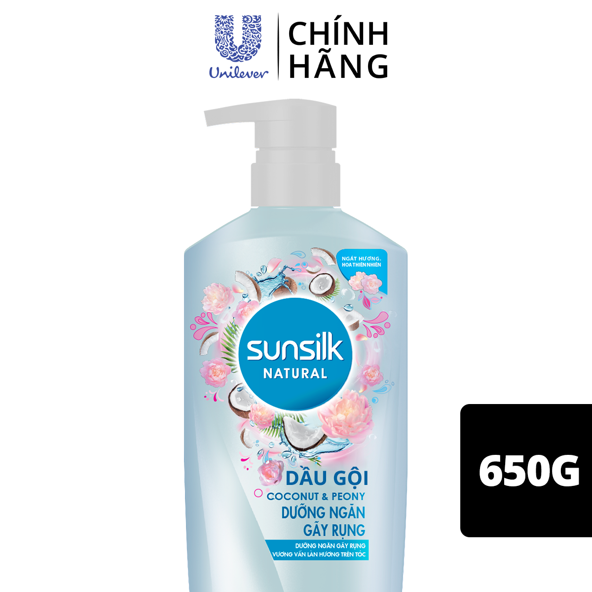 Dầu Gội 650Gr Sunsilk Dưỡng Ngăn Gãy Rụng Dành Cho Tóc Gãy Rụng Dưỡng Chất Thiên Nhiên Nước Dừa &amp; Hoa Mẫu Đơn Giúp Tóc Suôn Mềm Sống Động &amp; Bung Tỏa Hương Thiên Nhiên