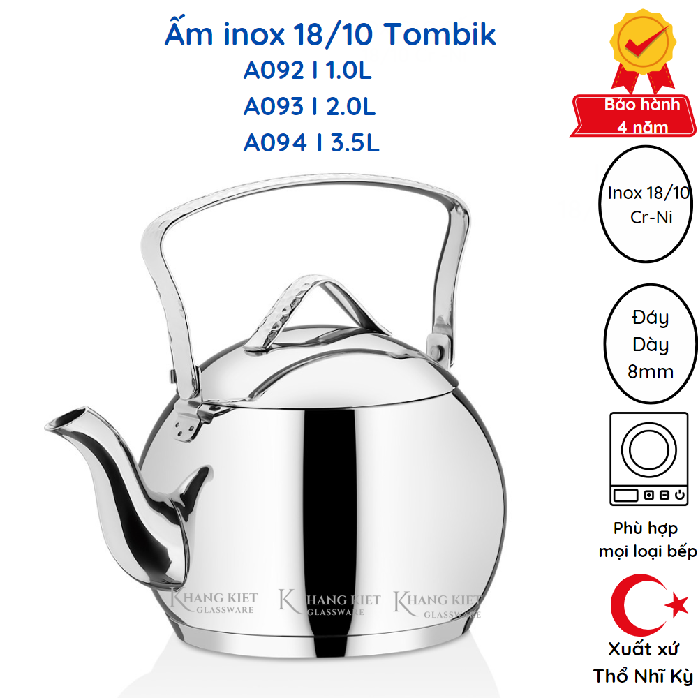 Ấm đun nước Inox 18/10 Tombik, dùng trên bếp từ