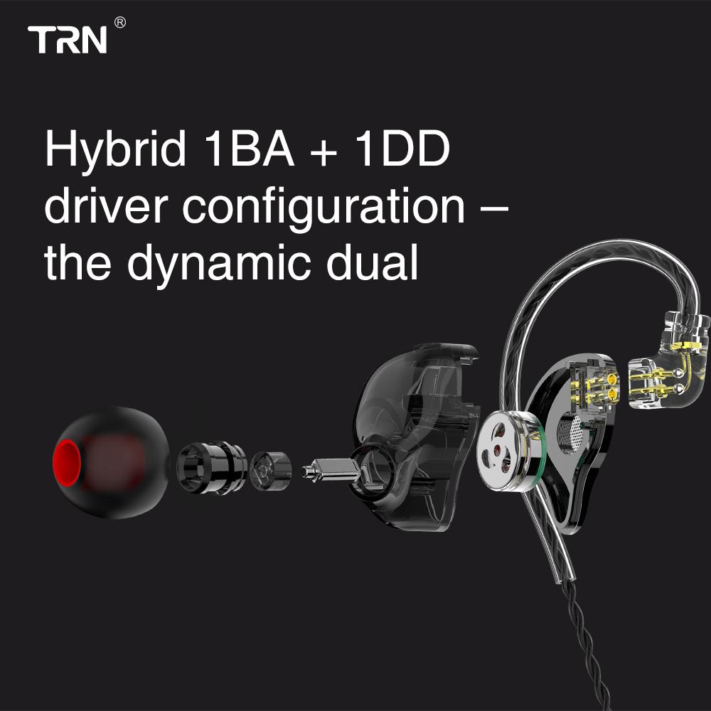Tai nghe kết hợp với Mic HIFI Màn hình DJ nhét tai thể thao có 2 chân 0,75mm TRN ST1 1DD 1BA có mic