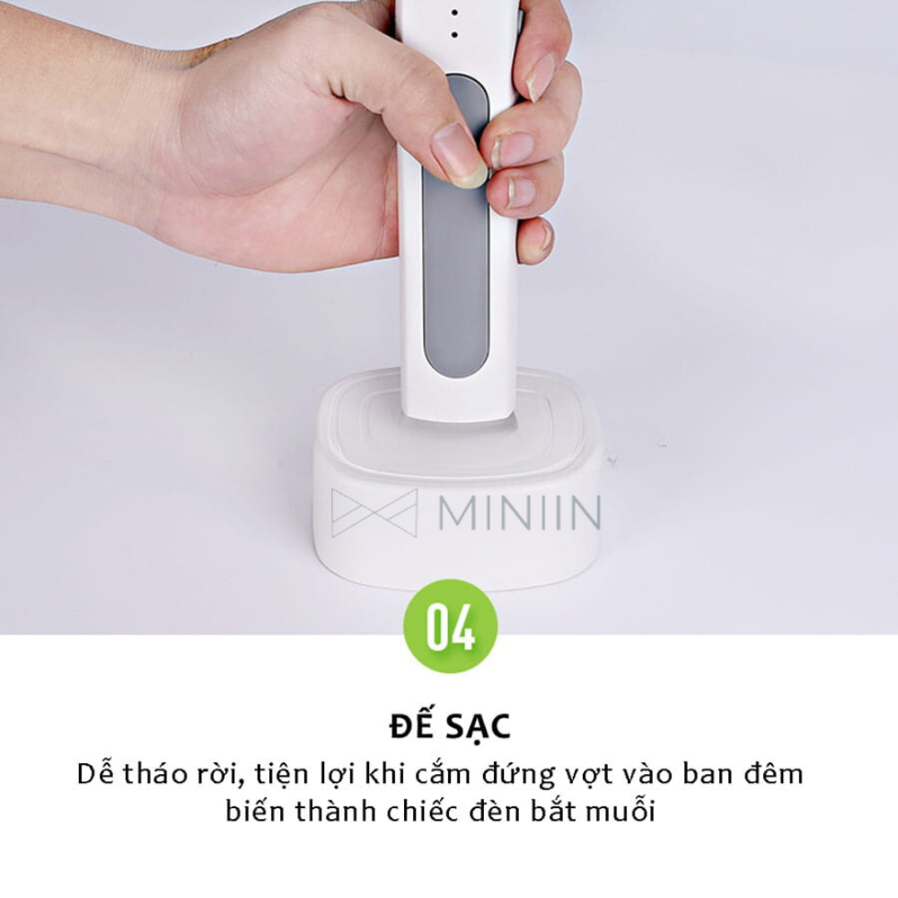 Vợt Muỗi Thông Minh Kiêm Đèn Bắt Muỗi Tự Động, Đèn Bắt Muỗi Có Cổng Sạc USB Và Đế Tiện Dụng - HÀNG CHÍNH HÃNG MINIIN