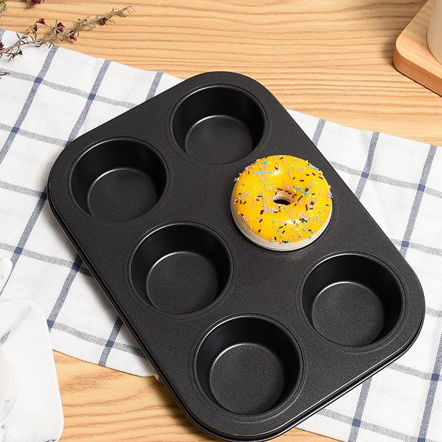 Khay Nướng Bánh Cupcake DỤNG CỤ Khuôn Muffin 6 Bánh Chống Dính Cao Cấp MÀU ĐEN - TRAY6MUFFD