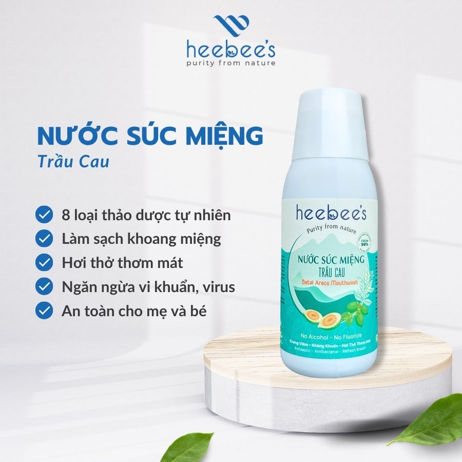 Nước Súc Miệng Trầu Cau Heebee's 150ml - Làm Sạch Khoang Miệng, Giảm Hôi Miệng, Ngừa Vi Khuẩn