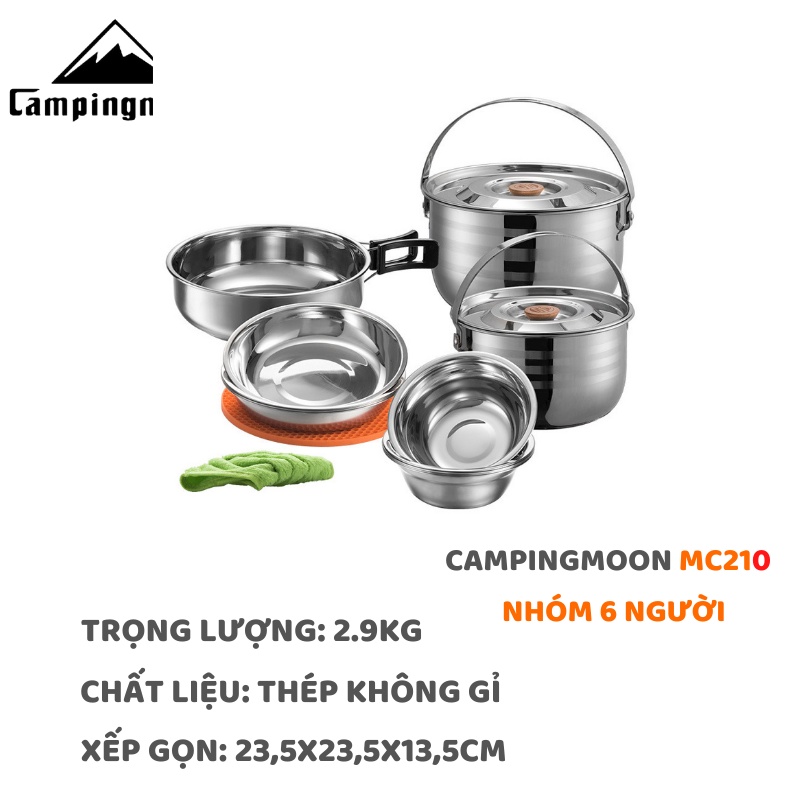 Bộ nồi dã ngoại Inox 6 món Campingmoon MC-210