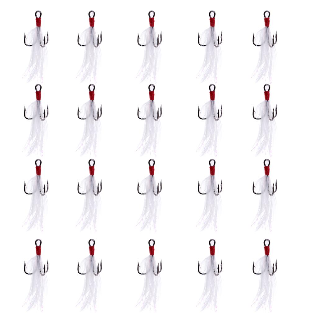 20Pcs Fishing Treble Hooks With Feather Lure Bait Hook Making Replacement 02