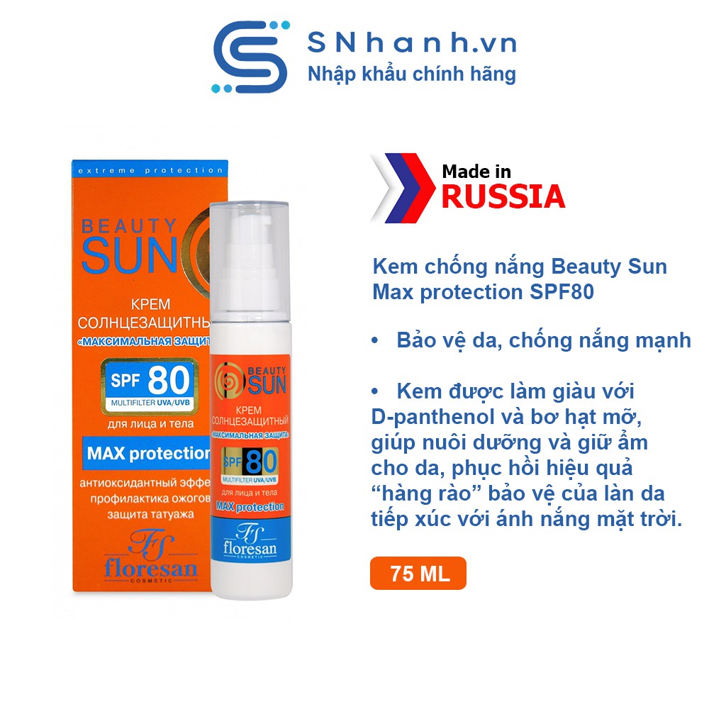 Kem chống nắng Floresan Beauty Sun Max protection SPF80 75ml