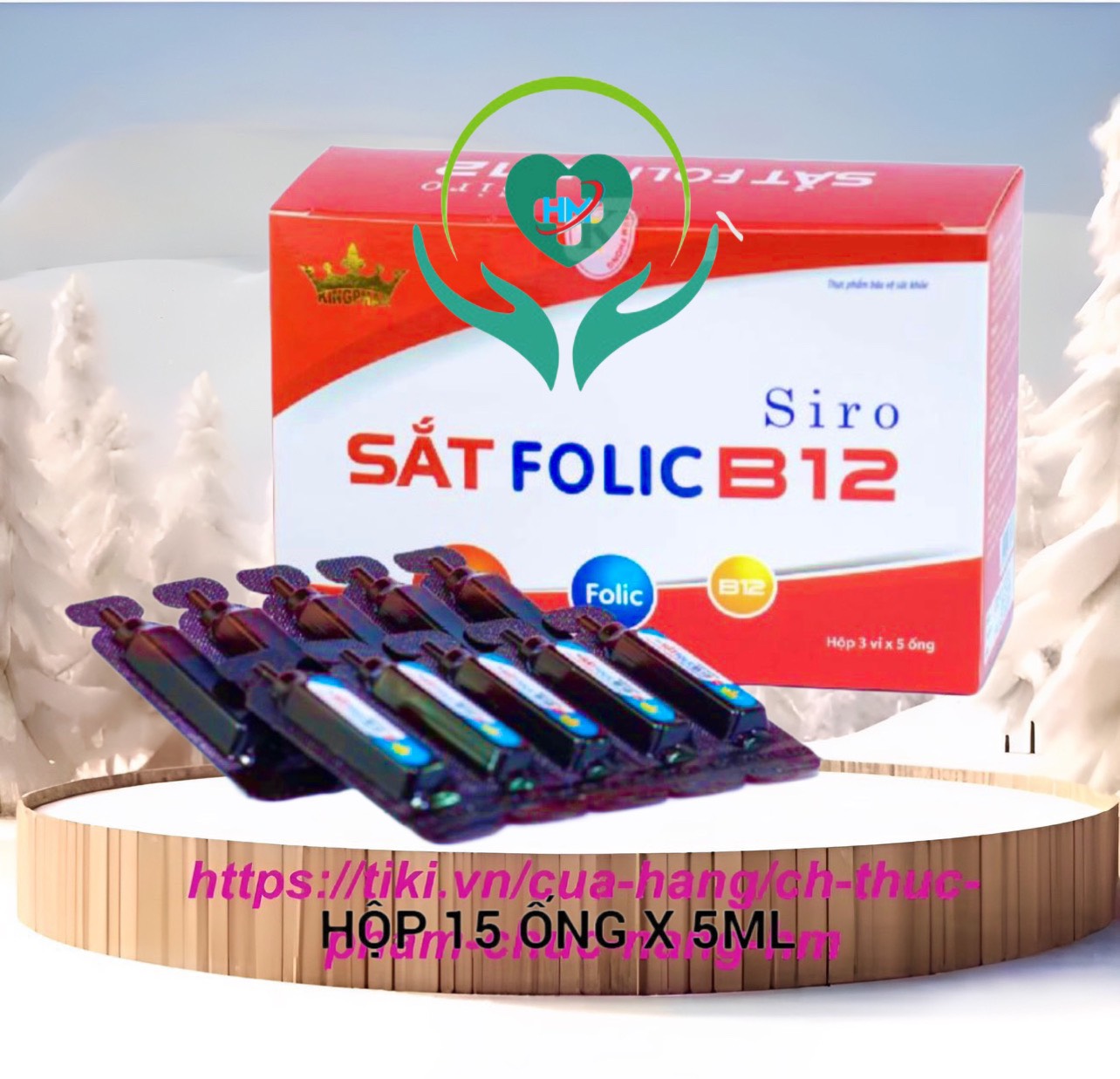 Siro Sắt Folic B12 Kingphar , hộp 15 ống x 5ml, hỗ trợ các trường hợp thiếu máu, thiếu sắt