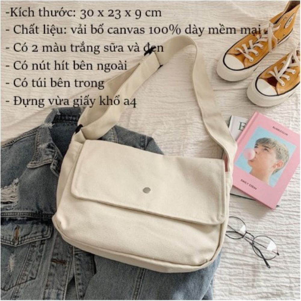 Túi tote vải đeo chéo canvas bag giá rẻ đẹp đi học BL14 phong cách ulzzang