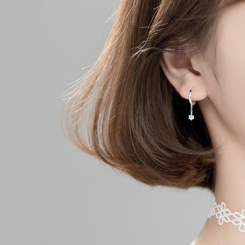 Khuyên tai bạc Ý s925 gắn đá Zircon đen thả dài G5925 - AROCH Jewelry