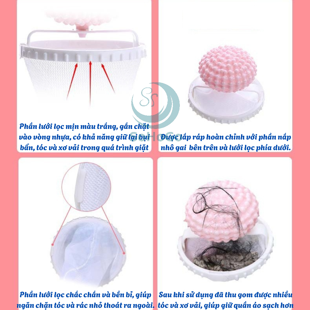 Bộ 2 Túi lọc rác máy giặt thông minh MẪU CẦU GAI -Bẫy lông thú &amp; tóc trong máy giặt -Lưới lọc rác nổi tự động