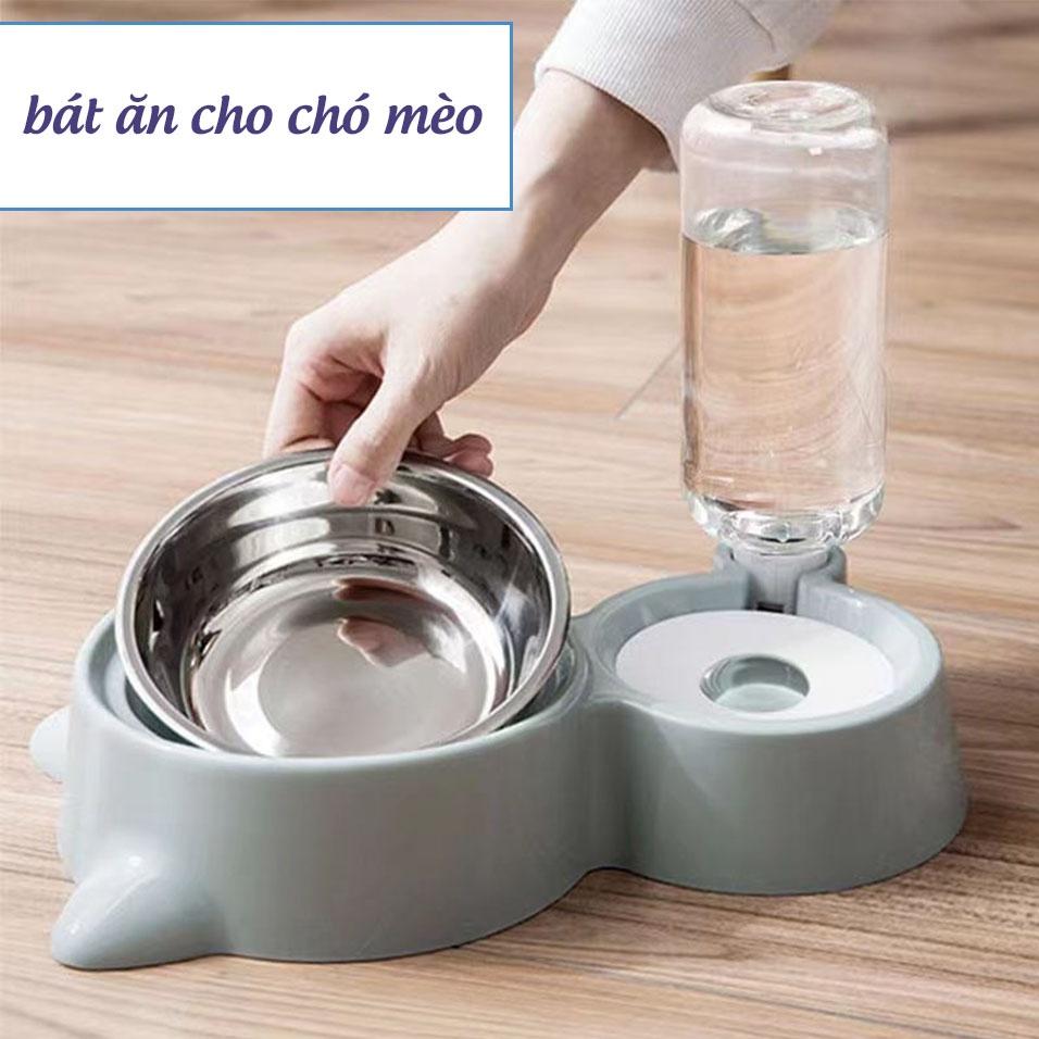 Bát ăn đôi cho thú cưng hình Tai Mèo , Bát đựng thức ăn tự động chó mèo