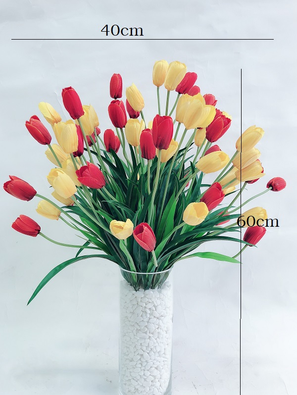 Bình hoa tulip lụa nghệ thuật cao cấp tươi tắn tô điểm không gian rực rỡ