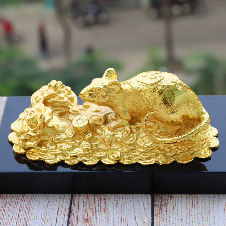Tượng Chuột Chiêu Tài Tấn Lộc mạ vàng 24K