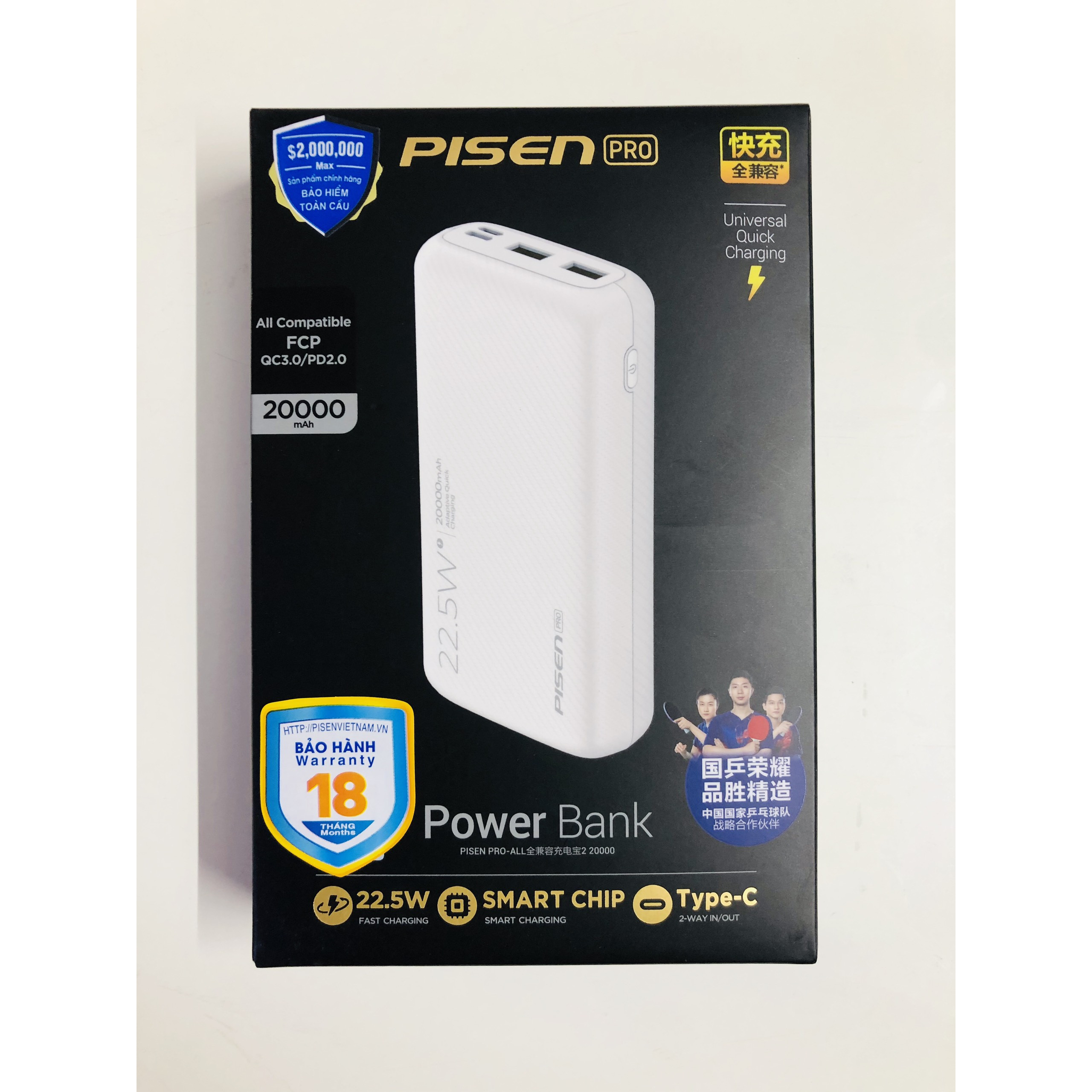 Sạc dự phòng  PISEN Pro All 20000mAh , 22.5W (2xQC, 1xPD, Lightning )  TS-D274 _ Hàng chính hãng