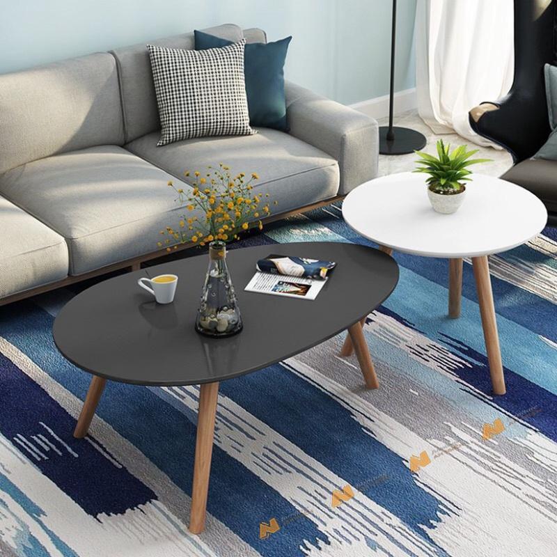 Made in VN bàn trà sofa hình trứng chân gỗ tiện sơn lót PU gỗ mdf 17mm công ty Mộc Phát độ bền trên 30 năm AN045