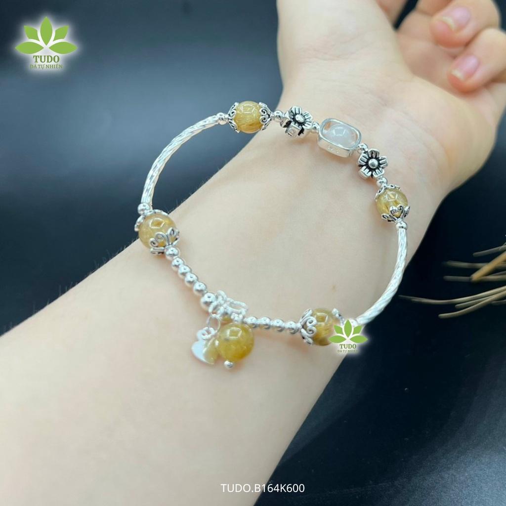 Vòng Tay Nữ Đẹp - Vòng Phong Thủy Mệnh Kim Thổ TUDO B164K600 VCBTATV Charm Bạc 2 Bông Hoa B164K600