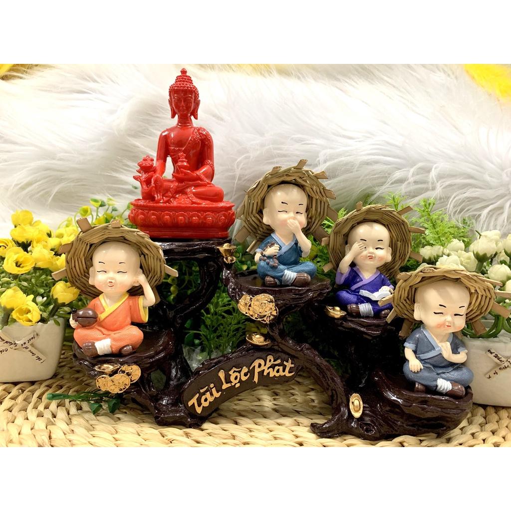 Full Set Phật Thích Ca cùng các chú tiểu Tứ Không tọa đế Tài Lộc Phát