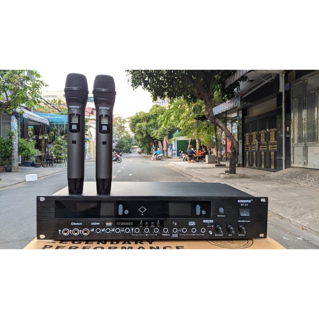 Bộ 2 micro không dây kiêm vang số hát karaoke Shure SF-21 cao cấp bảo hành 12 tháng không hú rè độ nhạy cao âm thanh hay