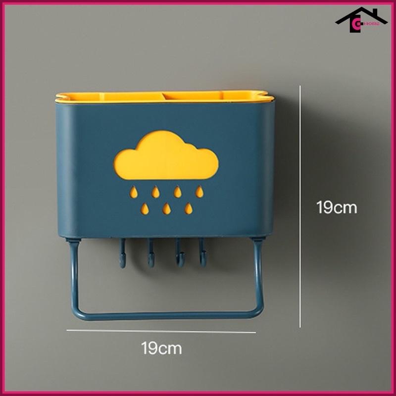 Kệ Đựng Muỗng Đũa Dán Tường Kèm Móc Và Thanh Treo khăn Thông Minh - Ống Cắm Đũa Thìa Hình Đám Mây Treo Tường Nhà Bếp.