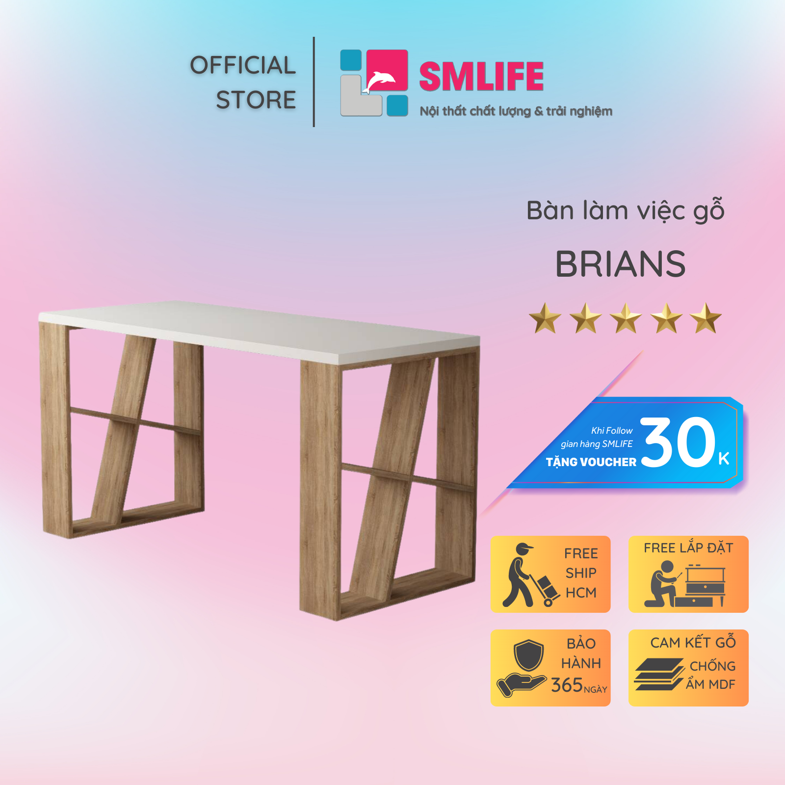 Bàn Học Cho Bé Bằng Gỗ Kiểu Dáng Nhỏ Gọn SMLIFE Brians