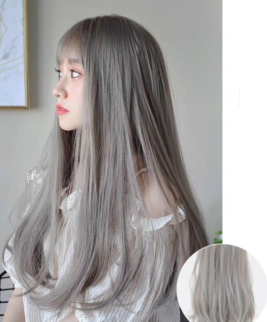 Tóc giả nguyên đầu thẳng dài kiểu Hàn siêu xinh có rãnh da đầu, chất tóc tơ cao cấp loại 1, chịu nhiệt tốt có thể bấm uốn, duỗi, gội. giống tóc thật 100%