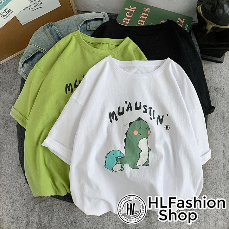 Áo thun tay lỡ form size rộng khủng long Muausiin, áo phông phom size rộng VHLFashion