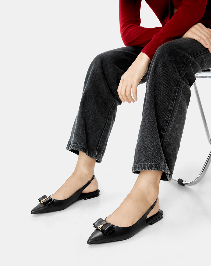 Giày Búp Bê Nữ 3cm Thời Trang JUNO Slingback Trang Trí Nơ BB03120