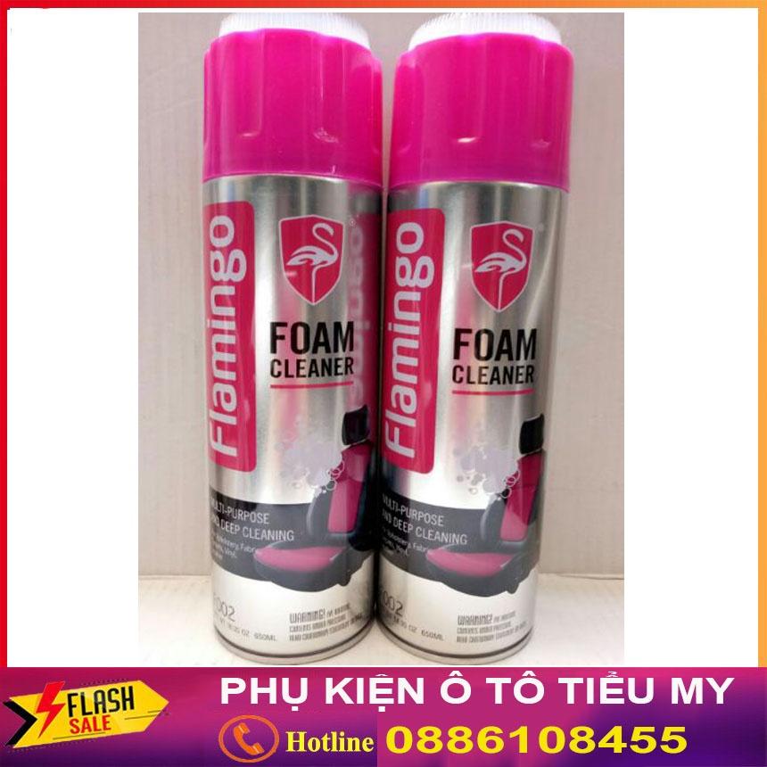 Bình xịt bọt vệ sinh đồ da Flamingo F002 làm sạch ghế da 650ml, chai xịt bọt vệ sinh nội thất ô tô