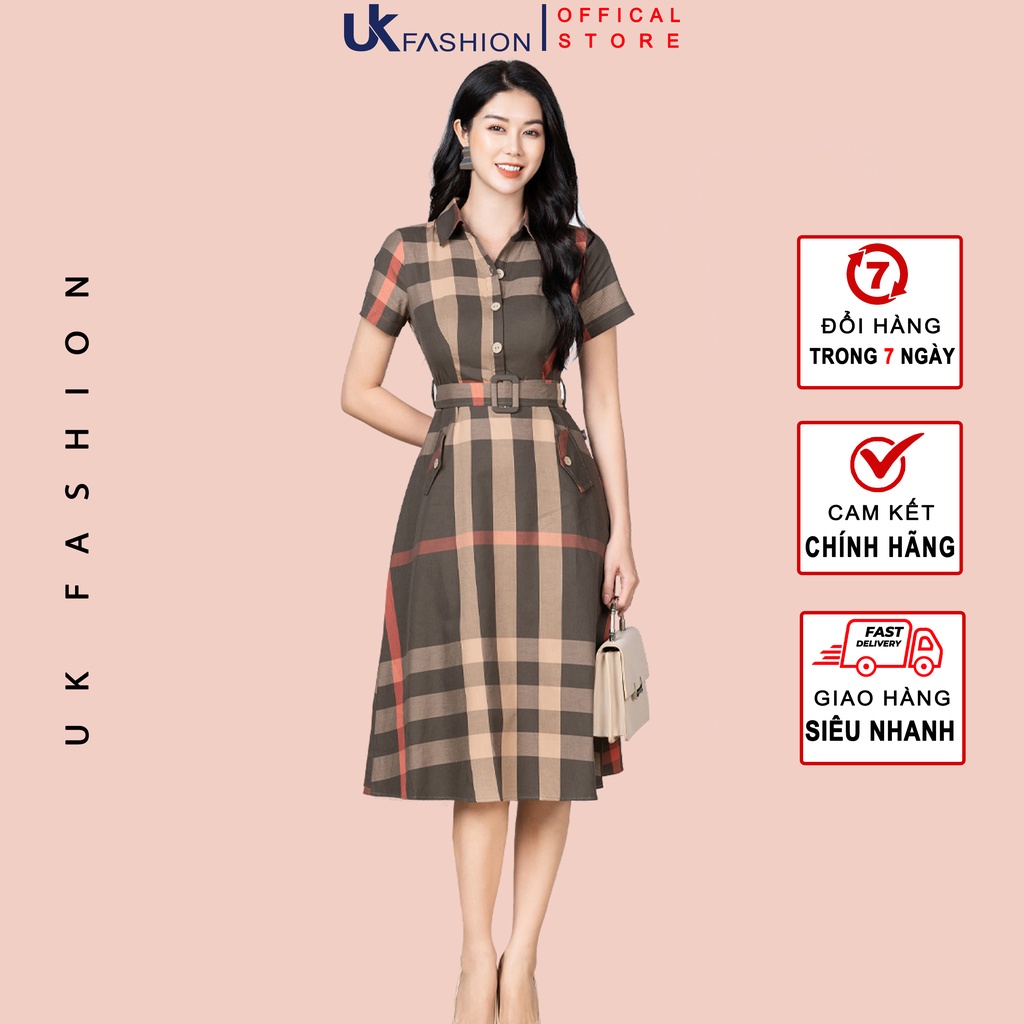 Đầm Kẻ Bubery Cổ Đức UK Fashion Chất Vải Nhập Hàn Cao Cấp, Thoáng Mát, Phong Cách Lịch Sự NKDV2204003