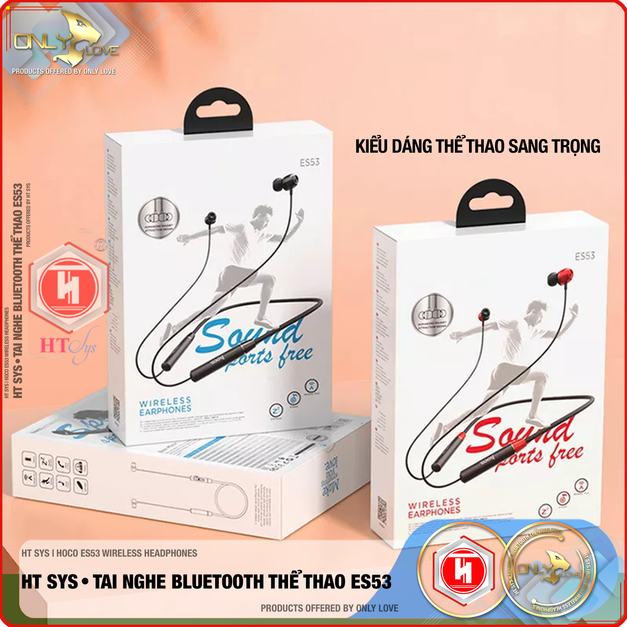 Tai Nghe Bluetooth Thể Thao HT SYS hoco ES53 Wireless Earphones - Thời Gian Đàm Thoại Và Nghe Nhạc 8H - Bluetooth V5.0 Chip JLAC6956A - Tương Thích Tất Cả Dòng Máy - Âm BASS Cực Hay - Hàng Nhập Khẩu