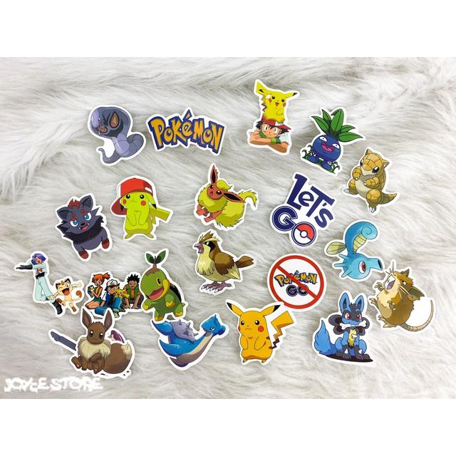 Bộ 50 Sticker HOẠT HÌNH POKEMON - PVC chống nước dán nón bảo hiểm, ghi-ta, tủ lạnh, máy tính
