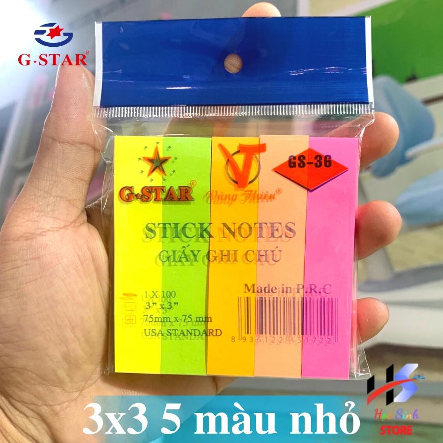 Giấy ghi chú, giấy note nhiều màu dạ quang Gstar GS 36, xấp 100 tờ tiêu chuẩn USA