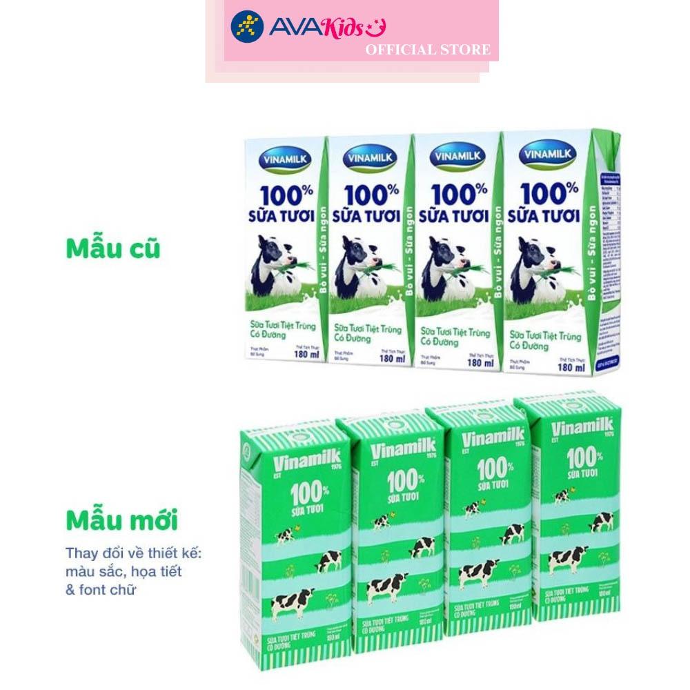 Lốc 4 hộp sữa tươi tiệt trùng Vinamilk có đường 180 ml (từ 1 tuổi)