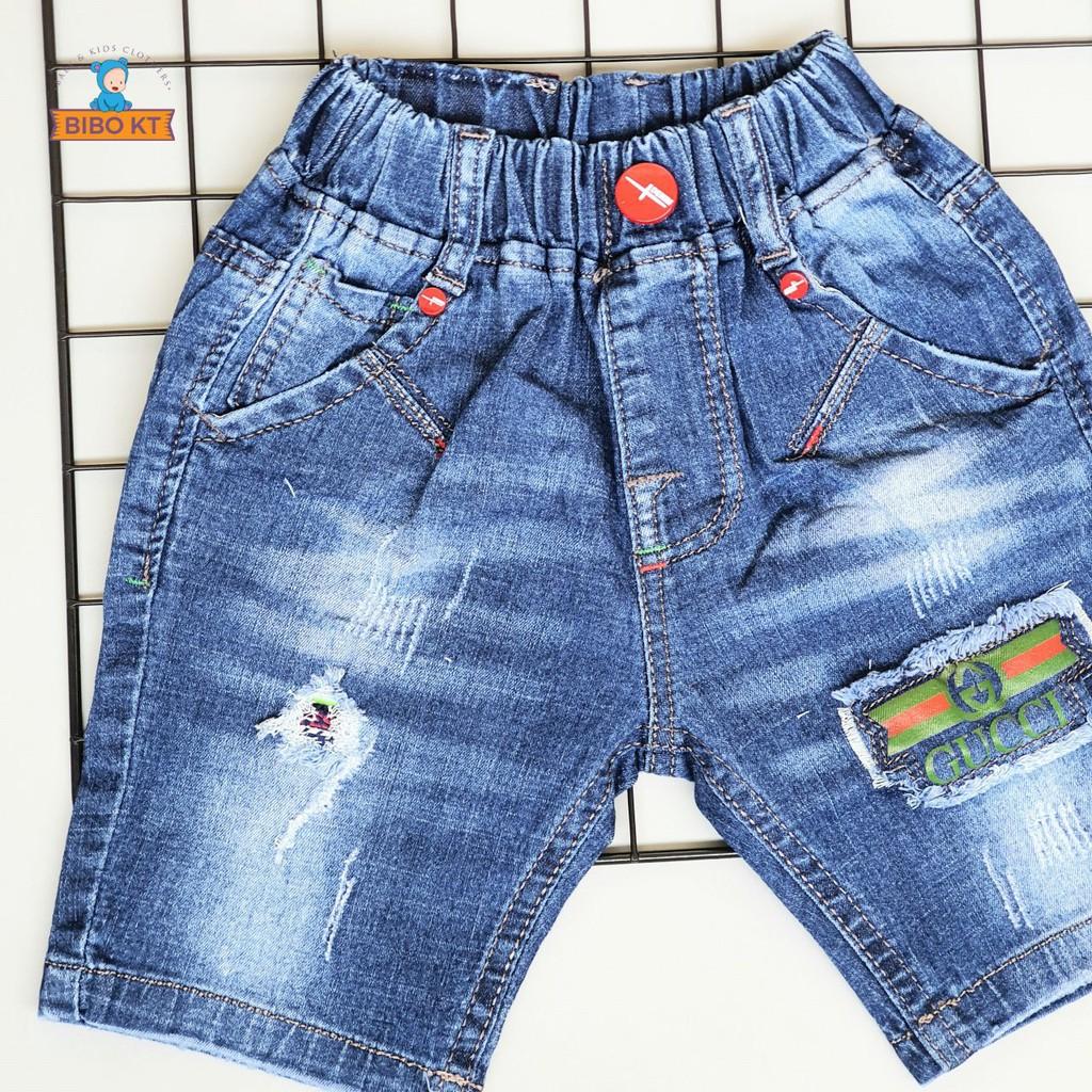 Quần jean lửng thời trang bé trai màu xanh đen woat bạc size 3-18