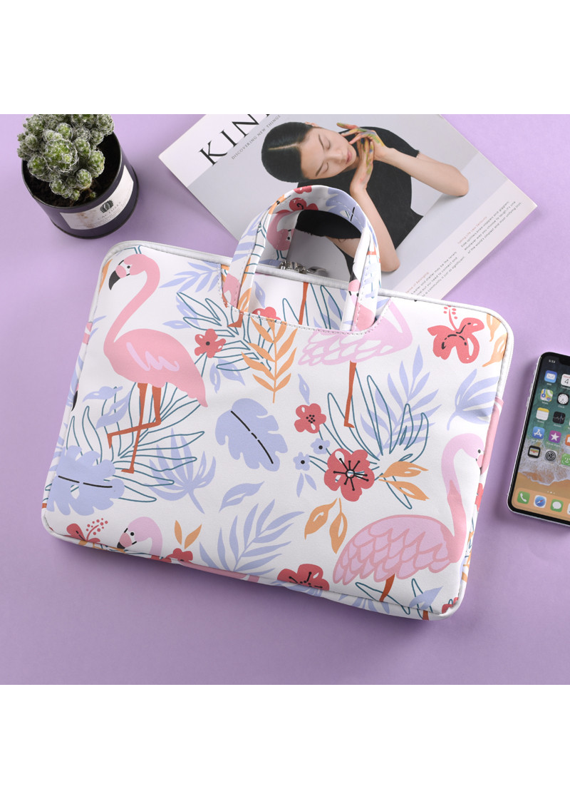 Túi chống sốc laptop, macbook da PU chống thấm hoạ tiết hồng hạc
