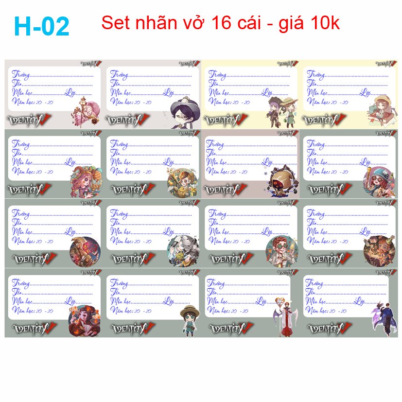 Nhãn vở set 64 Identity V