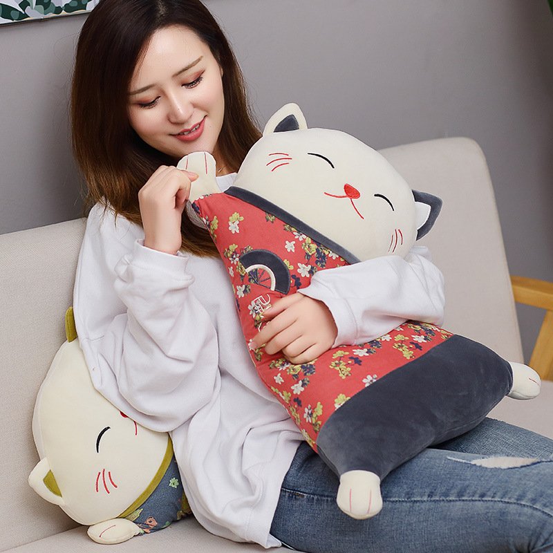 Gối tựa lưng trang trí ghế sofa mèo may mắn cute