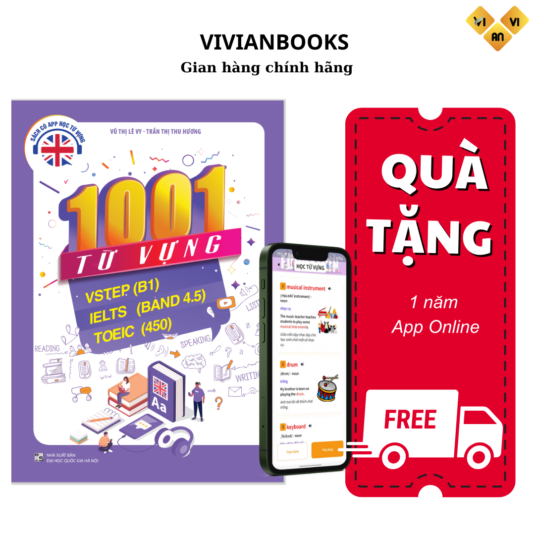 Sách 1001 Từ vựng tiếng Anh thông dụng cho kỳ thi Vstep , IELTS , TOEIC 450, B1 Preliminary , Aptis và cho học sinh trung học cơ sở, trung học phổ thông