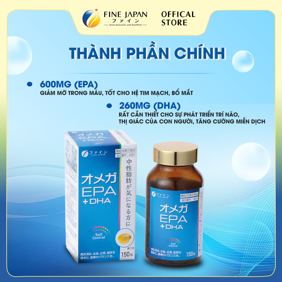 VIÊN UỐNG DẦU CÁ OMEGA EPA+DHA FINE JAPAN 150 VIÊN