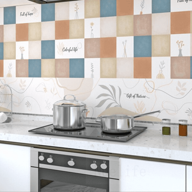 Decal dán bếp tráng nhôm ô hoa xen màu khổ 60cm