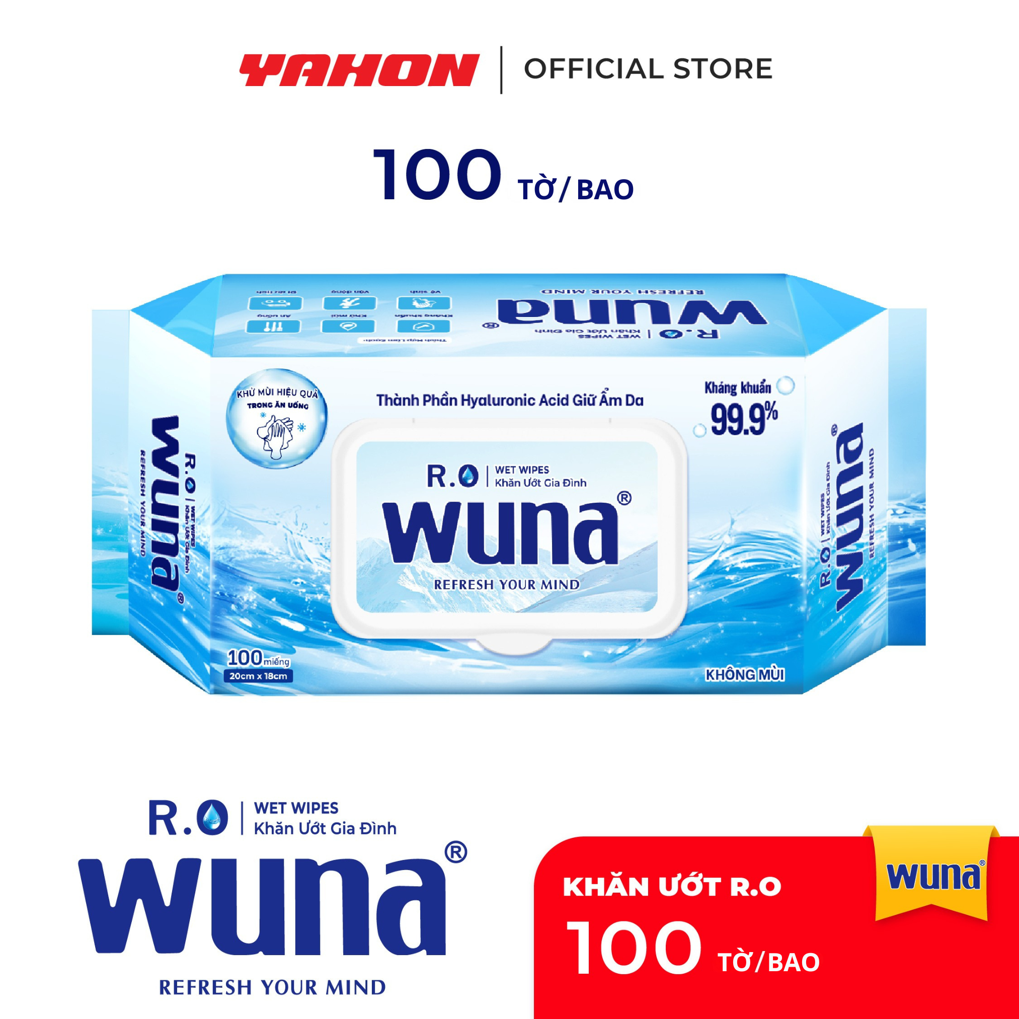 Khăn Ướt Gia Đình Wuna 100 Miếng/Bao - Kháng Khuẩn, Không Mùi