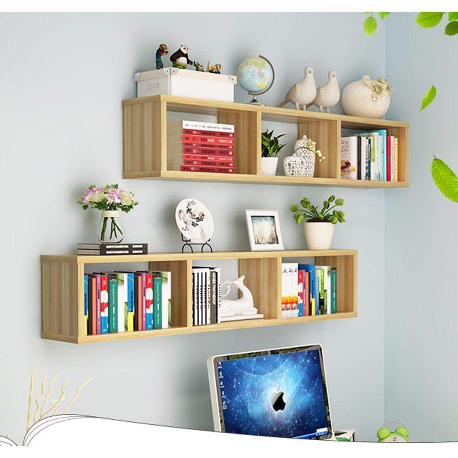 Kệ sách treo tường trang trí để đồ dài 80 cm cao 25 cm sâu 15 cm gỗ thông tự nhiên