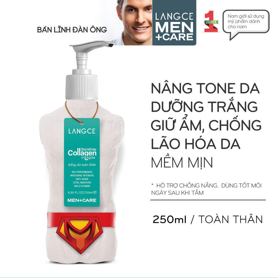 Collagen Trắng Da Toàn Thân 7 Ngày 250ml cho Nam TẶNG Gel Vệ Sinh Vùng Kín Nam 100ml LANGCE