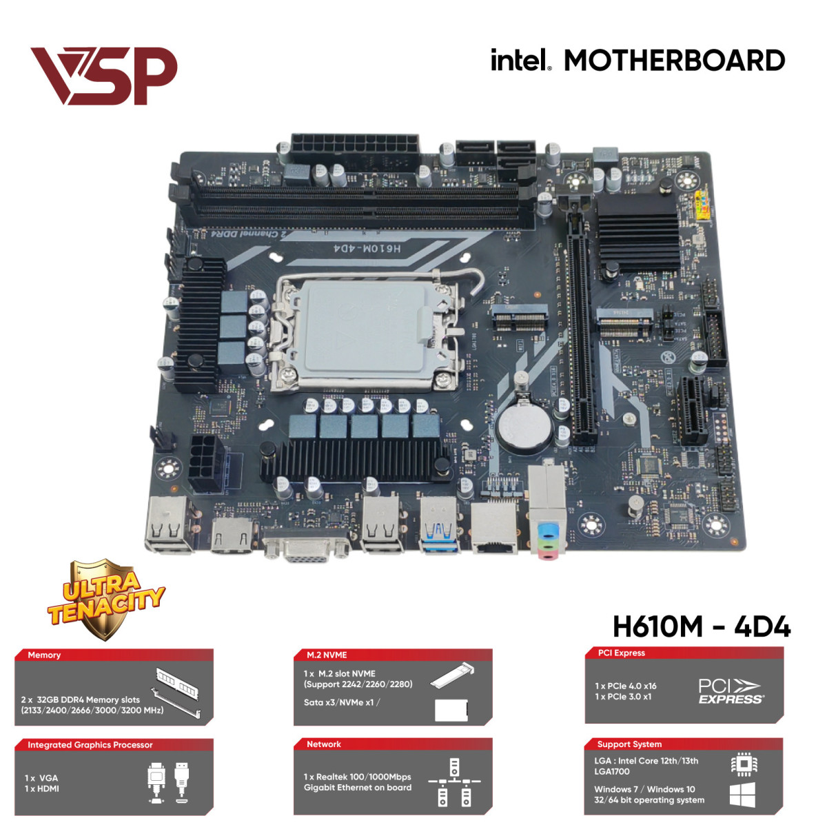 Bo Mạch Chủ Main VSP H610M-4D4 Socket LGA 1700 – Hàng Chính Hãng