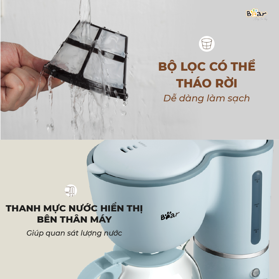 Máy Pha Cà Phê Mini Bear Nhỏ Gọn Tiện Dụng Pha Trà Pha Coffee Tự Động Giữ Ấm Loại Bỏ Cặn SB-CF06A HÀNG CHÍNH HÃNG