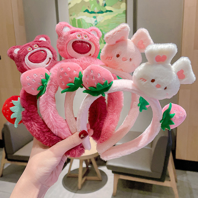Set 2 băng đô cài tóc gấu dâu, tai thỏ bông, xinh xắn dễ thương phong cách Hàn Quốc nhiều màu phụ kiện làm đẹp cho phái nữ