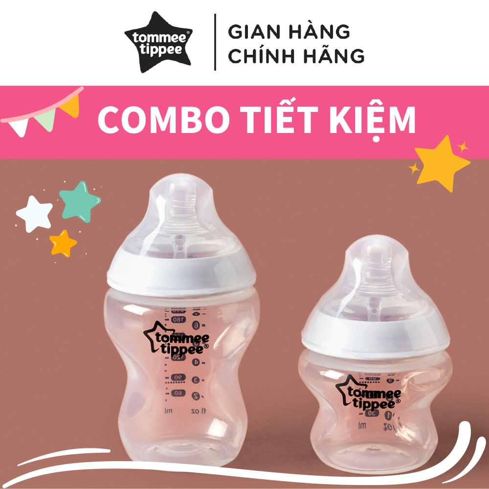 COMBO 2 Bình sữa ty siêu mềm tự nhiên Tommee Tippee Closer to Nature 150ml &amp; 260ml