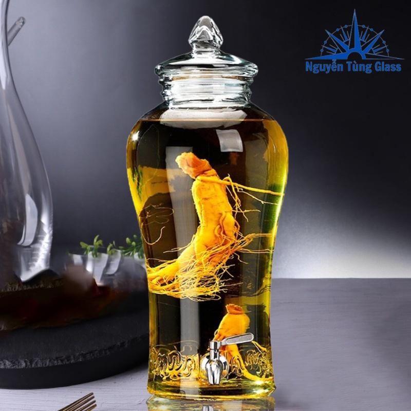 Bình Ngâm Rượu Sâm hoa văn chân mây Thủy Tinh 6 lít
