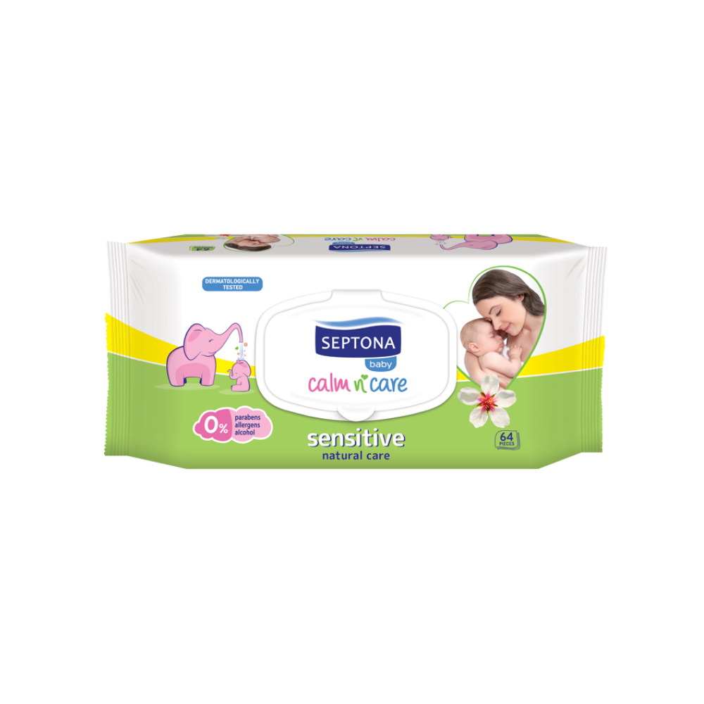 Khăn ướt cho bé SEPTONA Baby Wipes LID SENSITIVE dành cho da nhạy cảm 64 tờ