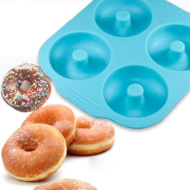 4 thậm chí Donut Baking Pan Silicone Doughnut Khuôn Không dính Sô Cô La Fondant Khuôn Kẹo Dạng Xà Phòng Phụ Kiện Nhà Bếp Baking công cụ