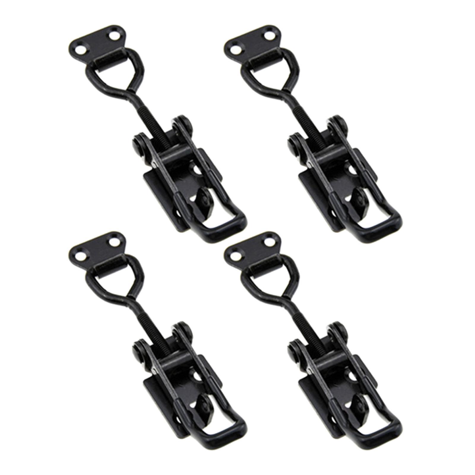 4x Toggle Clamps Cabinet Boxes Lever Handle Heavy Duty Toggle Hasp Hook Black Toggle Pull Adjustable for Wooden Box Case Trunk Tool Boxes Case